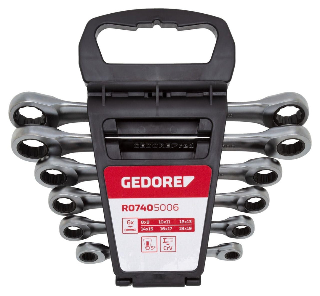 GEDORE red Doppelringratschenschlüssel-Satz gerade Form, metrisch, 6-teilig
