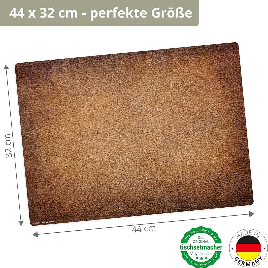 Tischsets | Platzsets abwaschbar – Leder Optik Braun – aus Premium Vinyl (Kunststoff – BPA-frei) - 4