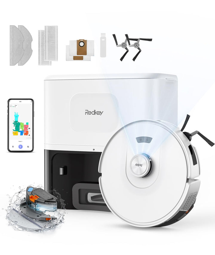 Redkey D8 Saugroboter mit Wischfunktion, 25.000Pa Saugkraft Saugroboter, 4L Staubsauger Roboter mit