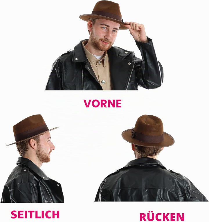 Erwachsene Explorer Zubehör Set - Braune Entdeckermütze und schwarze Peitsche - Erwachsene TV/Film A