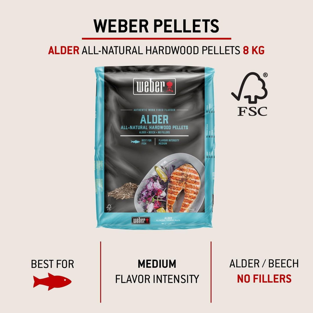 Weber Erlenholz Pellets/Geeignet für alle Pelletgrills, Milder, leicht süsslicher Rauchgeschmack, Na