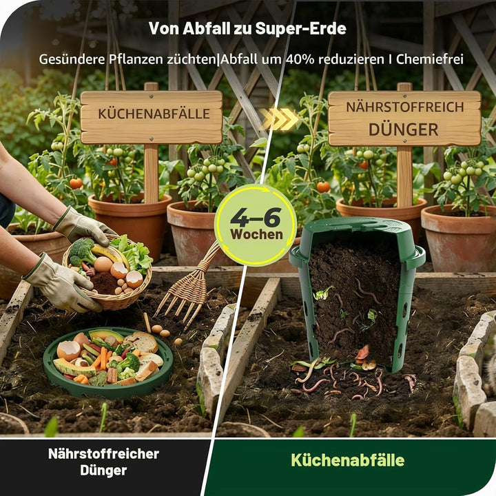 8L Unterirdisch Komposter Garten mit Deckel,PVC Wurmkomposter mit Belüftungslöcher,Organische Wurmki