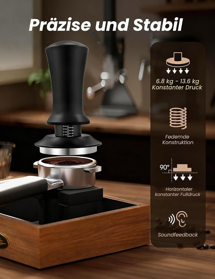 Kaffee Tamper 51mm, Edelstahl Espresso Tamper mit 15lbs Anpressdruck, 304 Edelstahl Base, Skalenanpa