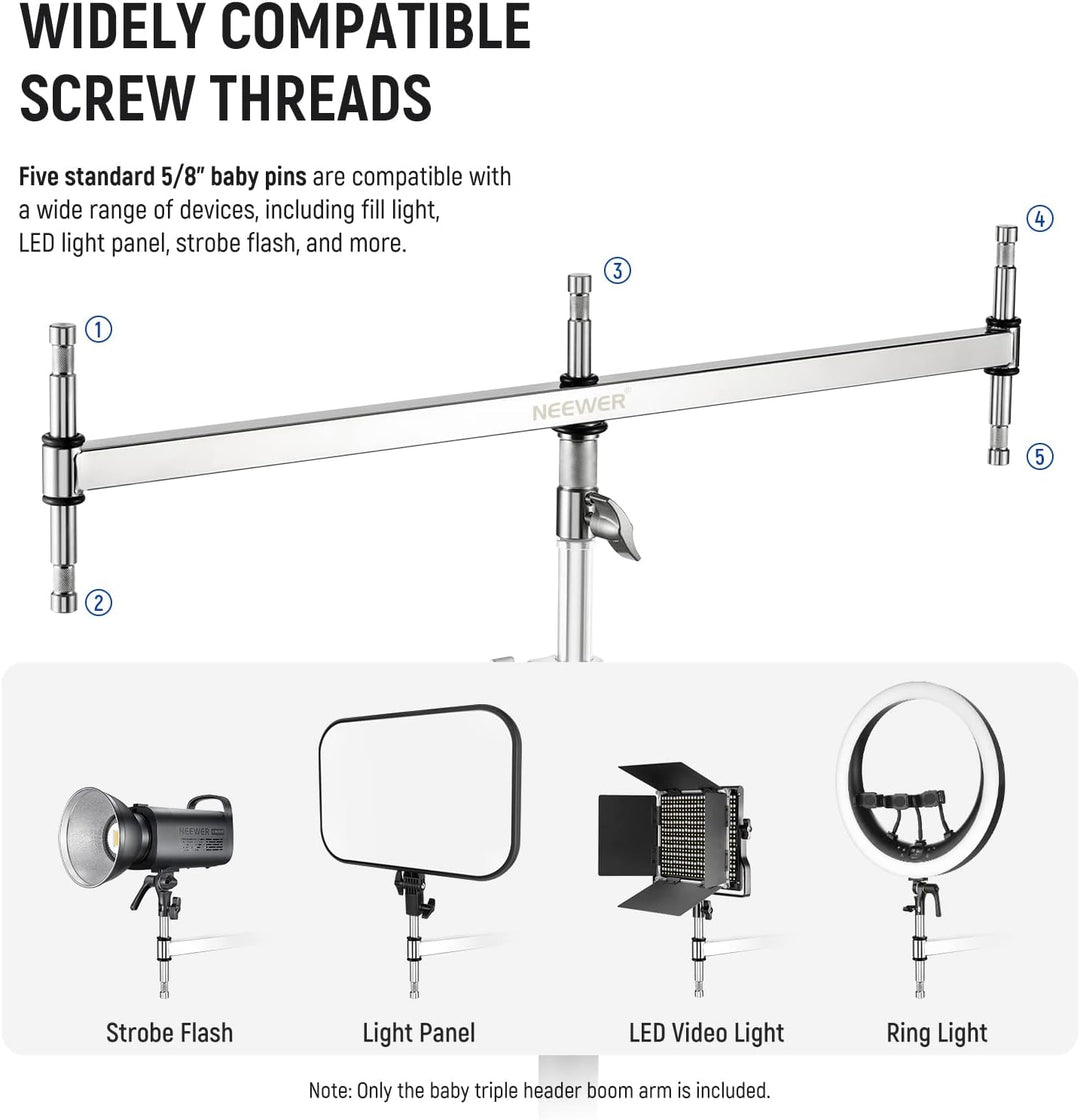 NEEWER klein Galgenarm mit Dreifach Kopf Adapter für C Stand/Lichtstativ, fünf 5/8" Mini Stiften, fü