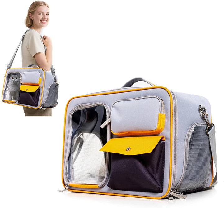 PETCUTE Haustiertragetasche,Hunde Transportbox mit Herausnehmbarer Matte,Faltbare Katzenrucksack Hun