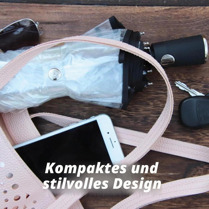 totes Transparenter Regenschirm, automatisches Öffnen, zusammenklappbar, schwarz, Einheitsgrösse, Ul