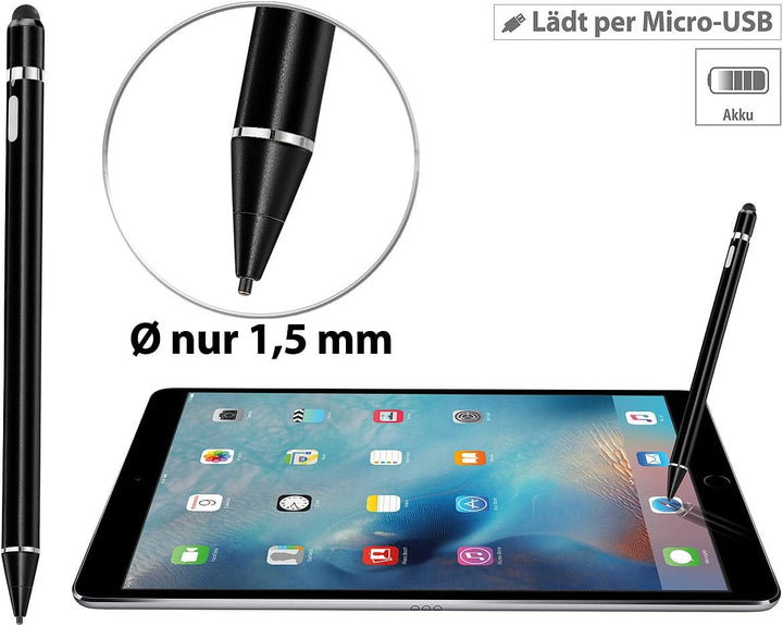 Callstel Tablet Stift: Aktiver Touchscreen-Eingabestift mit integr. Akku, auch für kompatibel mit iP
