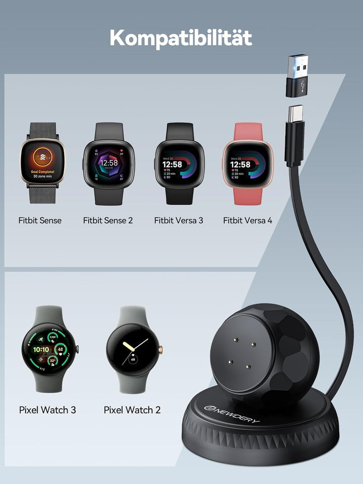 NEWDERY Ladestation für Pixel Watch 3/2, Tragbares Kabelloses Ladegerät Magnetisch für Fitbit Sense