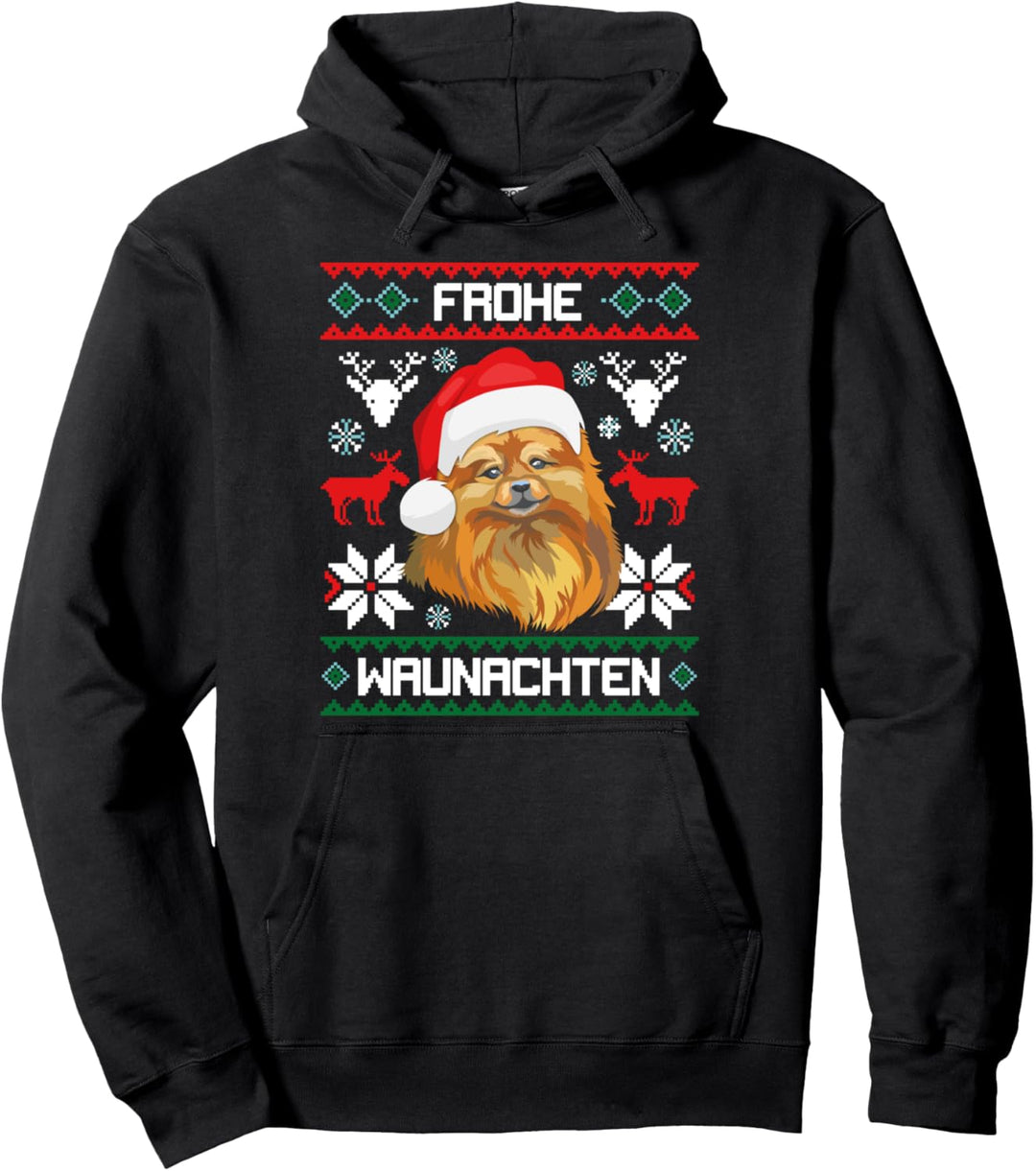 Pomeranian Frohe Waunachten Weihnachten Zwergspitz Pom Xmas Pullover Hoodie