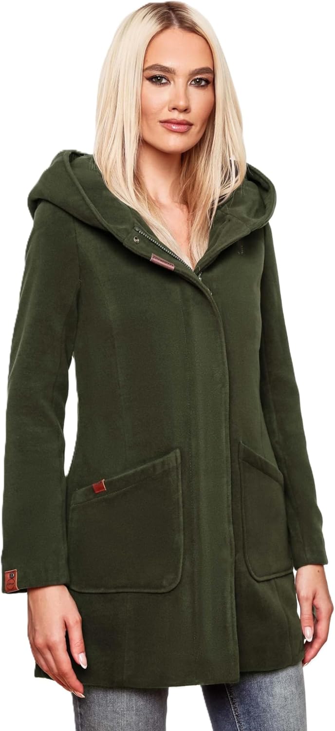 MARIKOO Damen Mantel Trenchcoat Wintermantel Übergangs Jacke Parka Lang B819 S Forest-Green, S Fores