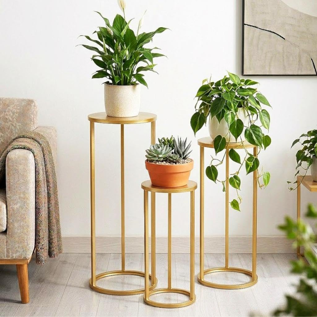 DanDiBo Blumenhocker Metall Gold Rund Blumenständer Beistelltisch 96510 3er Set Blumensäule Modern P