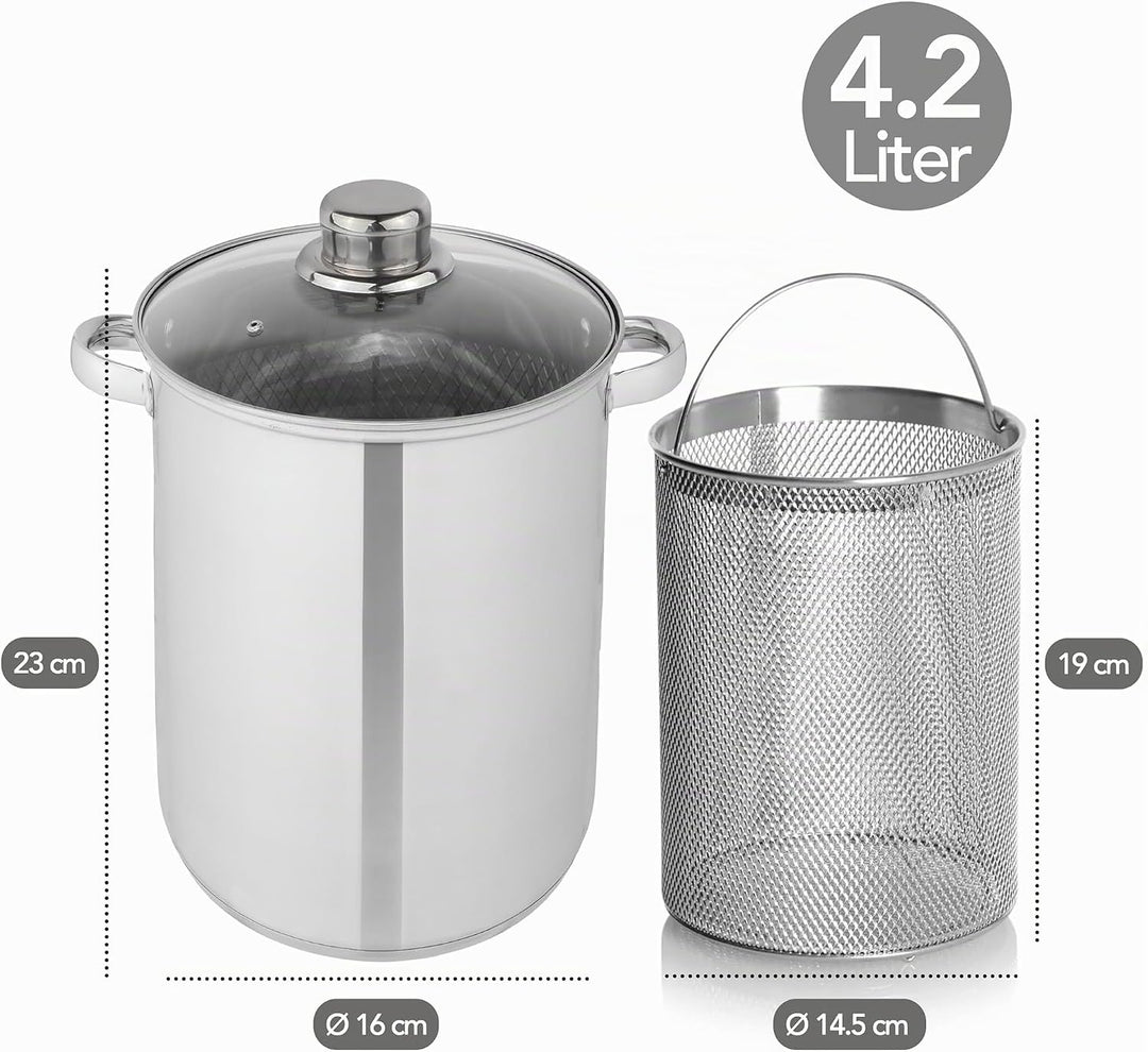 Aviro Spargelpfanne – Nudelpfanne – Ø 16,5 cm – 25 cm hoch – 4,2 l – multifunktional – für alle Herd