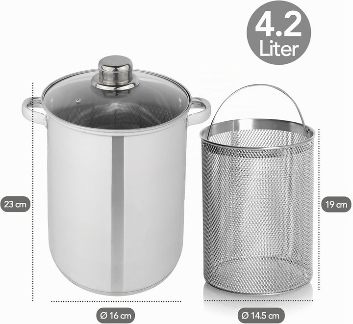 Aviro Spargelpfanne – Nudelpfanne – Ø 16,5 cm – 25 cm hoch – 4,2 l – multifunktional – für alle Herd