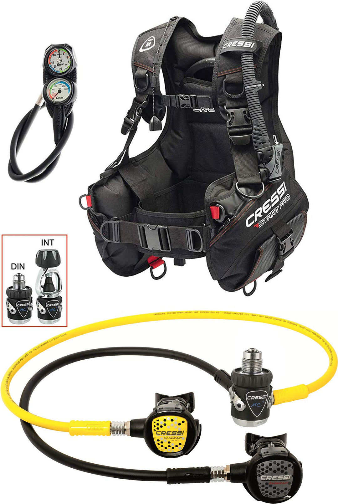 Cressi Start Pro Scuba Set-Din Tauch Diving XL Schwarz, XL Schwarz