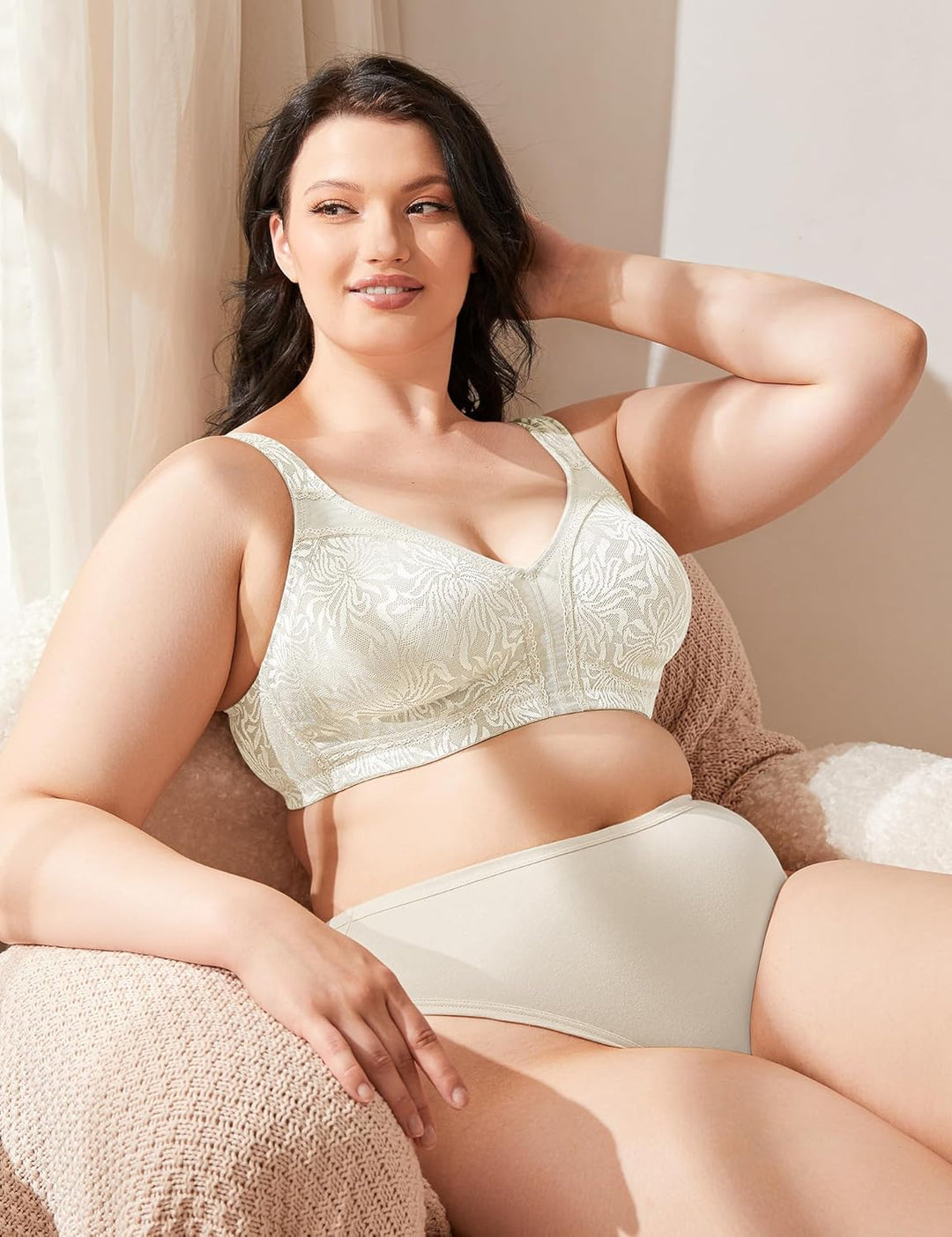Wingslove Damen Minimizer BH ohne Bügel Grosse Brüste Bügelloser Entlastungs Breite Träger Vollfigur