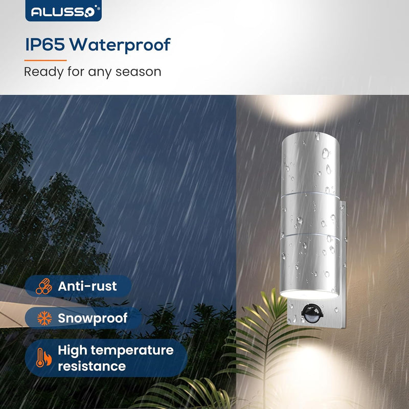 Bewegungssensor Aussenwandleuchten, Auf- und Abwärtsleuchte mit PIR-Sensor, Edelstahl IP65 Wasserdic