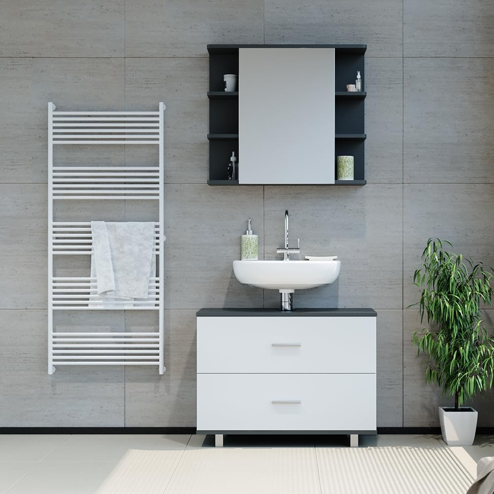Vicco Waschbeckenunterschrank Ilias Schublade Unterschrank Badezimmer (Anthrazit-Weiss)