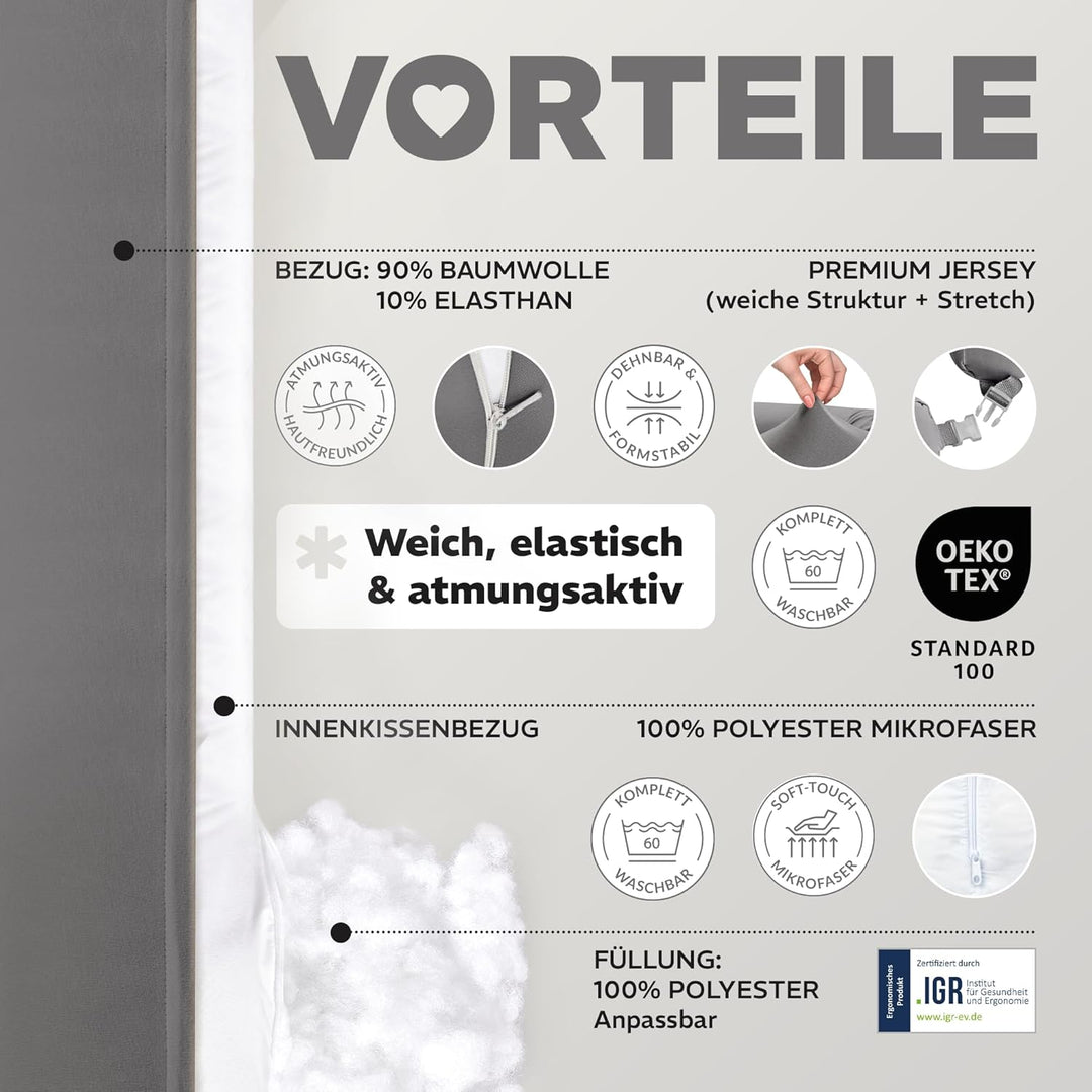 sei Design Stillkissen klein Baby- Stillhörnchen mit abnehmbaren elastischen Jersey-Stillkissenbezug