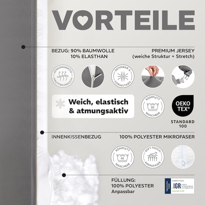 sei Design Stillkissen klein Baby- Stillhörnchen mit abnehmbaren elastischen Jersey-Stillkissenbezug