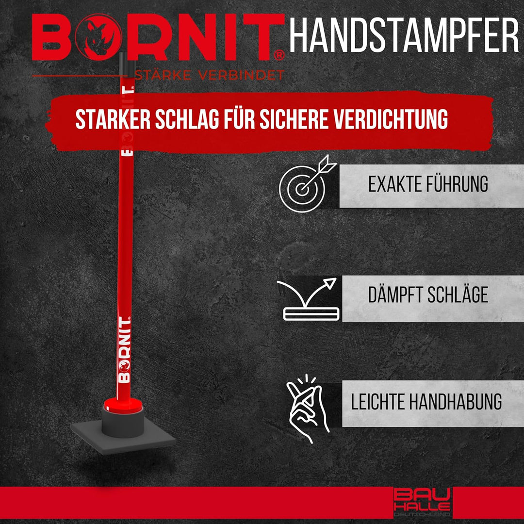 BORNIT Handstampfer zum Verdichten Gelenkschonend [reissfeste Schweissnähte] 18x18cm 7,2kg Erdstampf