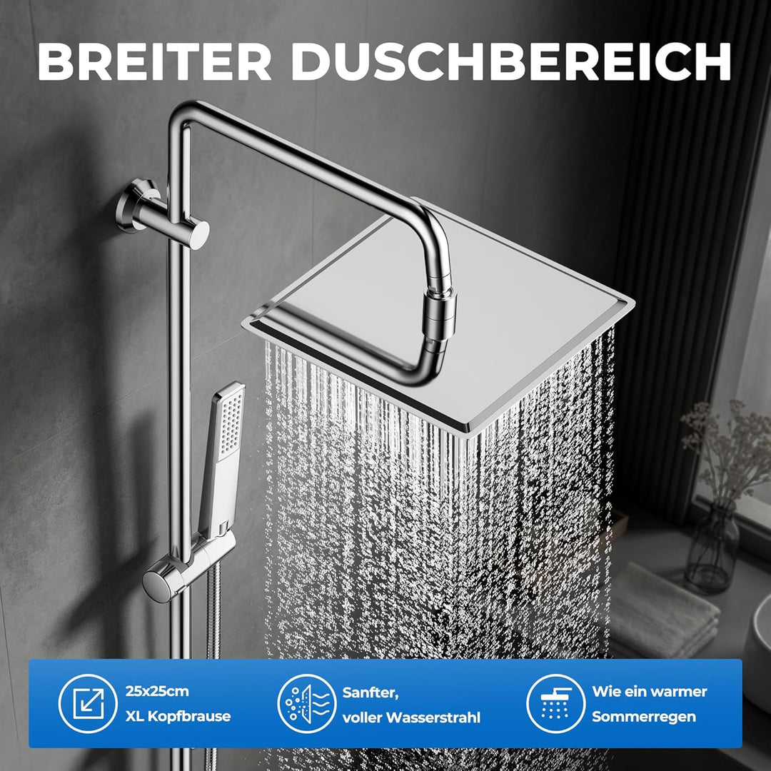 Görbach Regendusche Duschset aus Edelstahl Chrom Duschsystem ohne Duscharmatur, Überkopfbrauseset Du