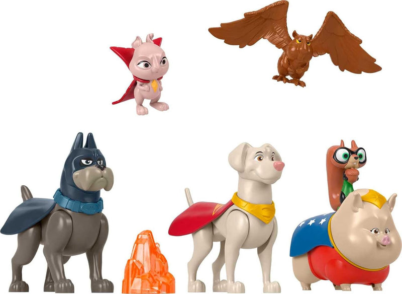 DC Super Pets HGL00 - DC League of Super-Pets Spielfigurenset, Set mit 6 Figuren und Phantasiespielz