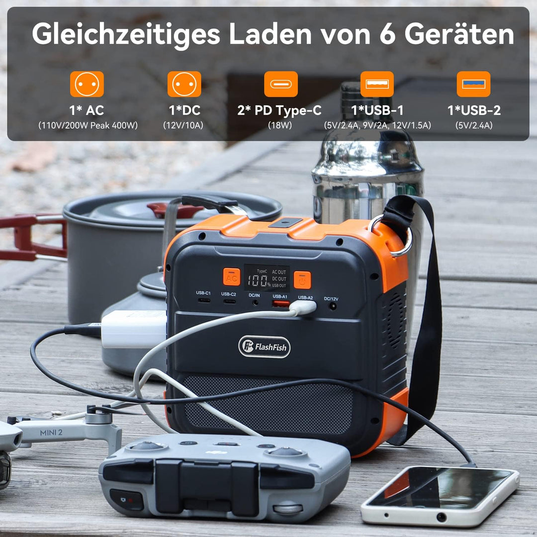 FlashFish Powerstation 98Wh 120W Solargenerator Akku mit 230V AC | Tragbare Solar generator mit Typ-