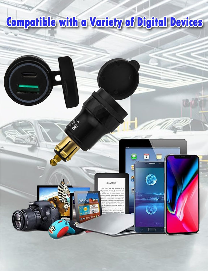 DIN Power Stecker USB C Steckdose Adapter Stecker auf USB Adapter Dual QC 3.0 Motorrad Wasserdicht f