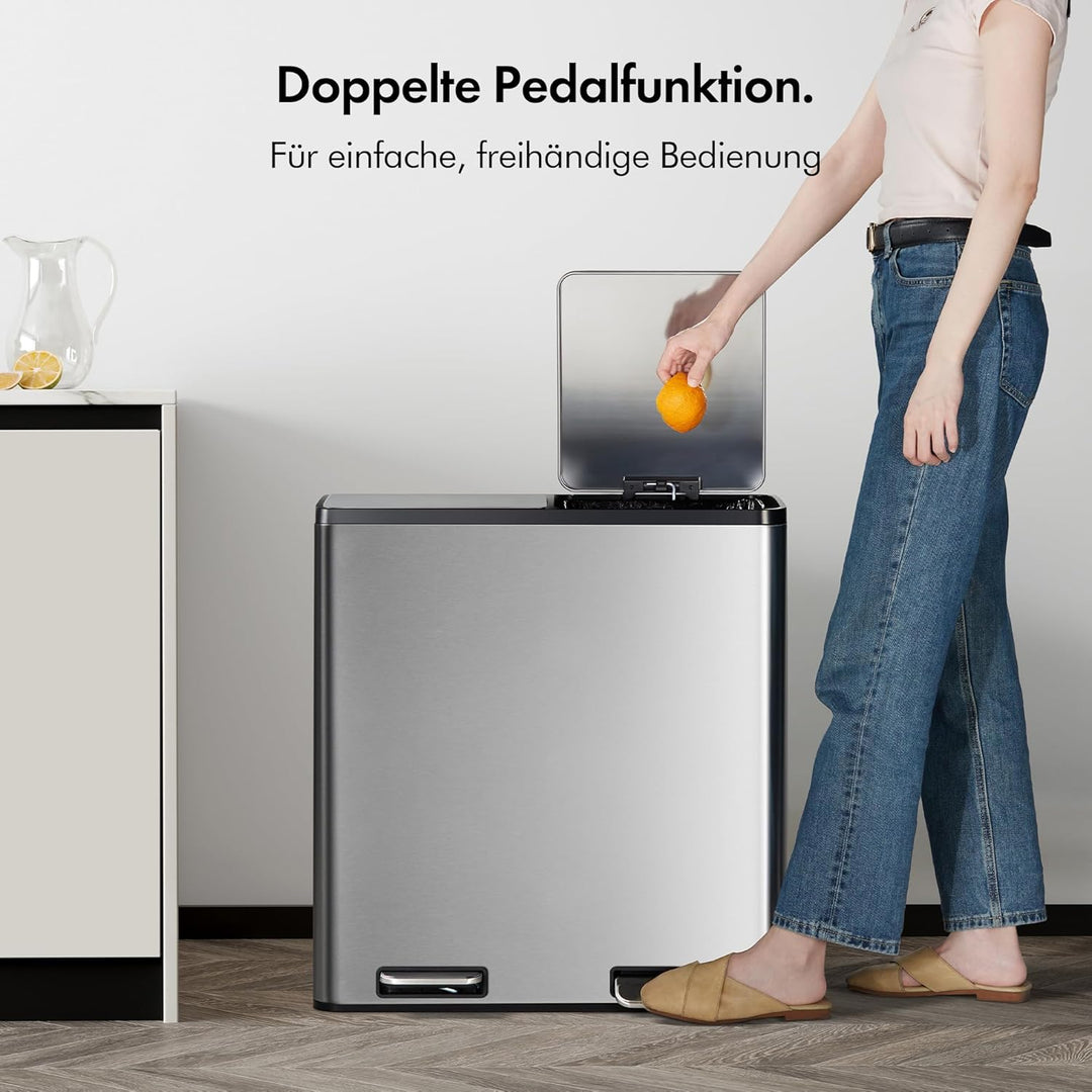 VonHaus Mülleimer Küche 2 Fächer, 60L Doppelmülleimer Recycling Mülltrennsystem – Abfalleimer Biomül