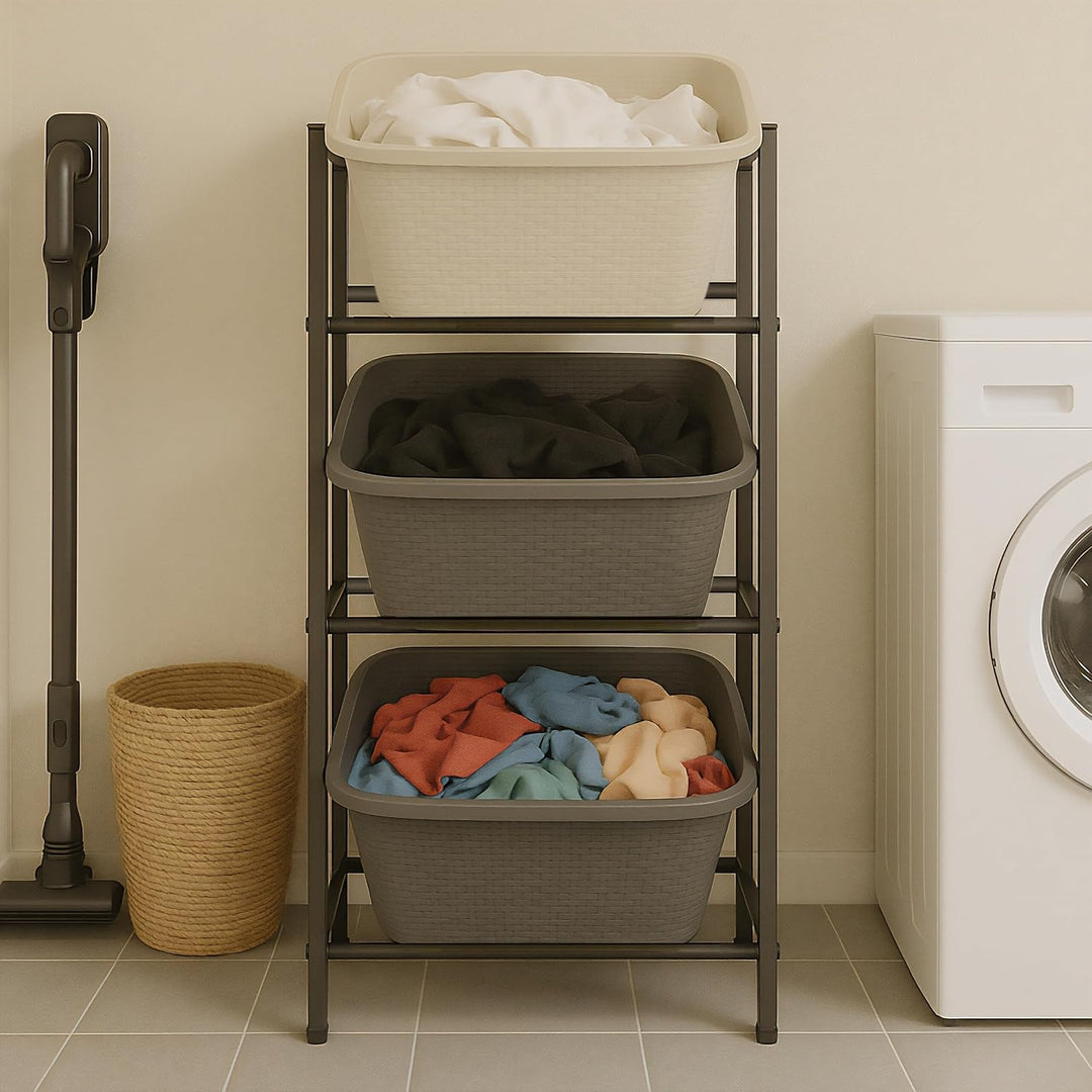 Relaxdays Getränkekistenregal, HxBxT: 109x49x32 cm, 450 kg, 3 Kisten, Stahl, Getränkekistenständer,