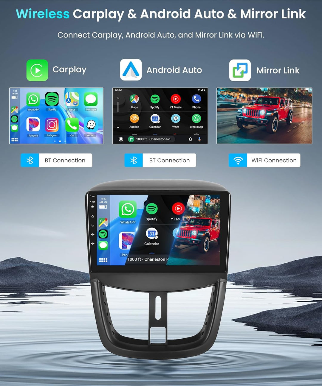 Rimoody 4+64G Android Autoradio für Peugeot 207 2006-2015 9 Zoll Touchscreen Kabelloses Carplay 207