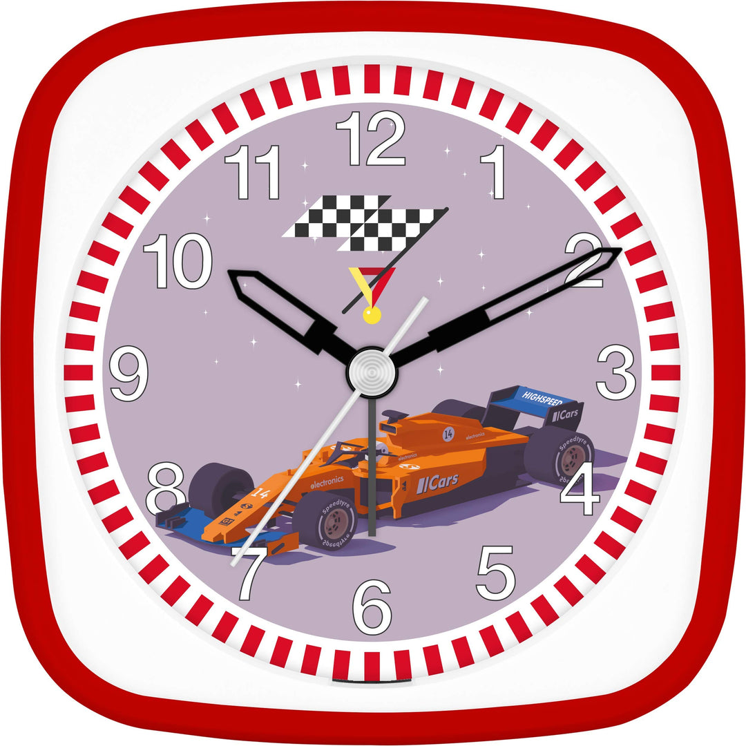 Eurotime Wecker Jungen Rennauto Rennsport, Kinderwecker, Rot, Kunststoffgehäuse und Kunststoffglas,