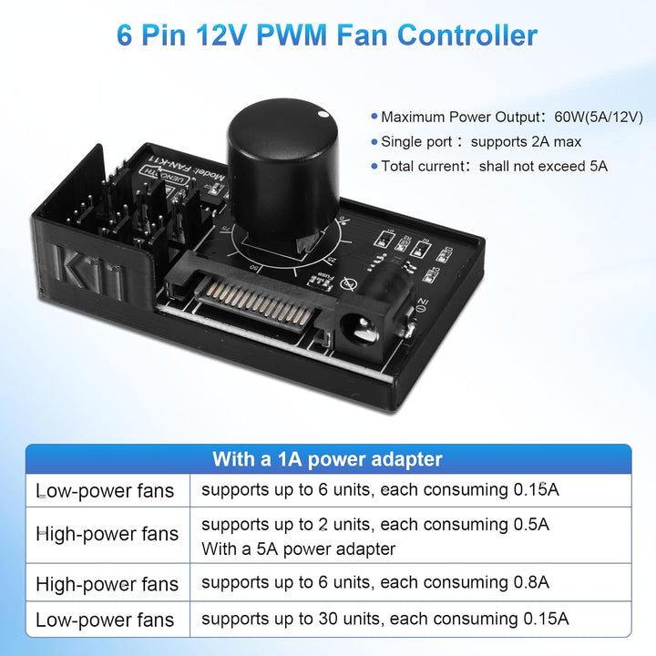 PWM lüftersteuerung Binghe PWM Lüfter Controller mit 1 zu 6 4Pin 12V und Kabel, PC-Lüfter Hub mit SA