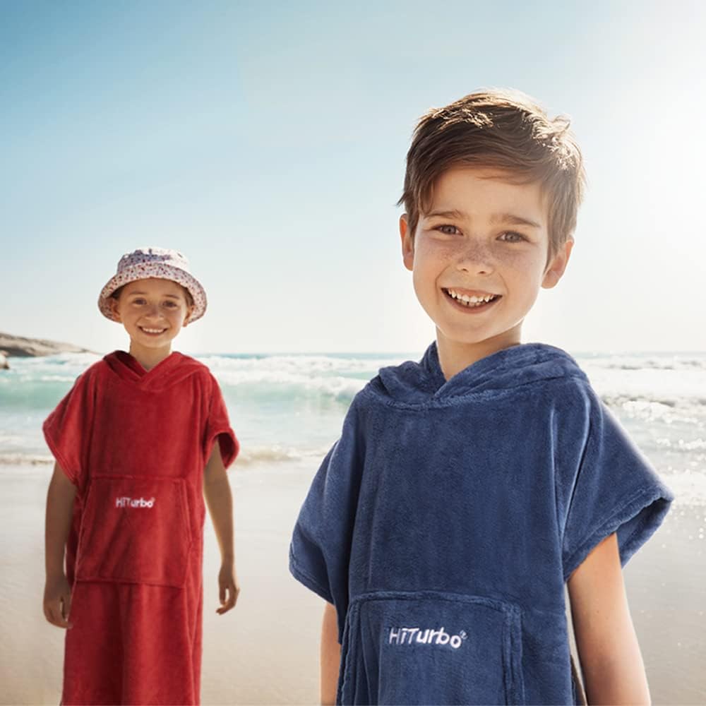 Hiturbo Kinder Wickelmantel, Handtuch Poncho Bademantel Robe mit Kapuze, für Strand, Schwimmen, Surf