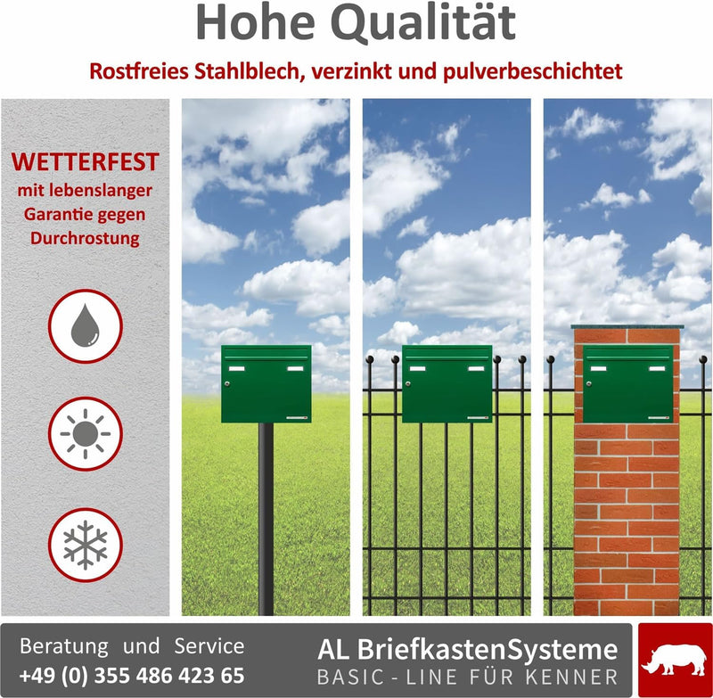 AL Briefkastensysteme Basic 1er Briefkasten RAL 6005 Moos Grün 1 Fach DIN A4 wetterfest Briefkastena