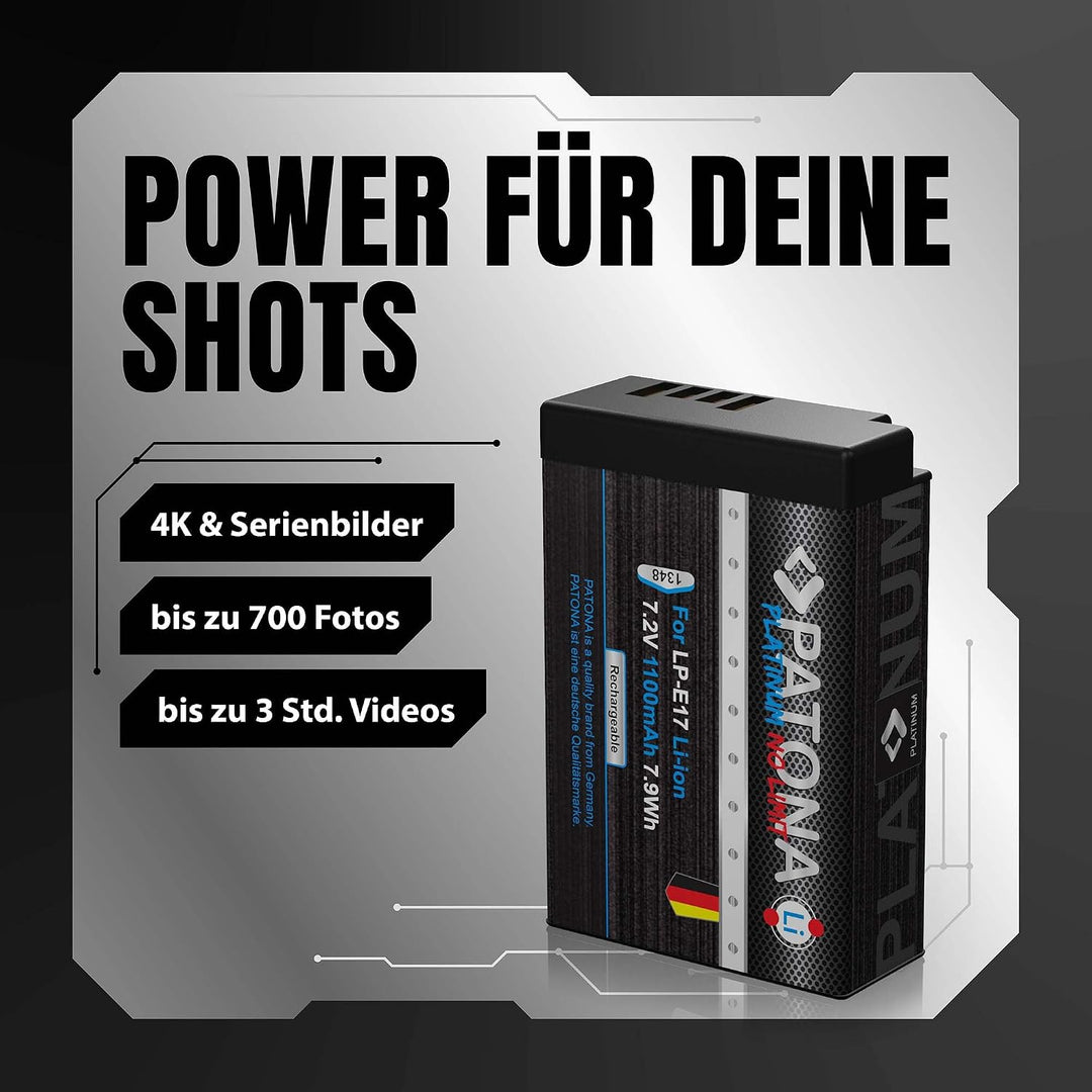 PATONA Platinum Akku LP-E17 1050mAh Kompatibel mit Canon EOS RP R50 R100 M3 M5 M6 Mark II