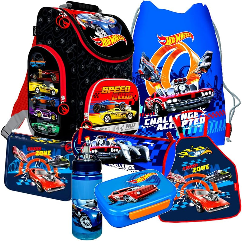 Hot Wheels Autos Cars 7 Teile Schulranzen Set Ranzen Federmappe Tornister mit Sticker-von-Kids4shop