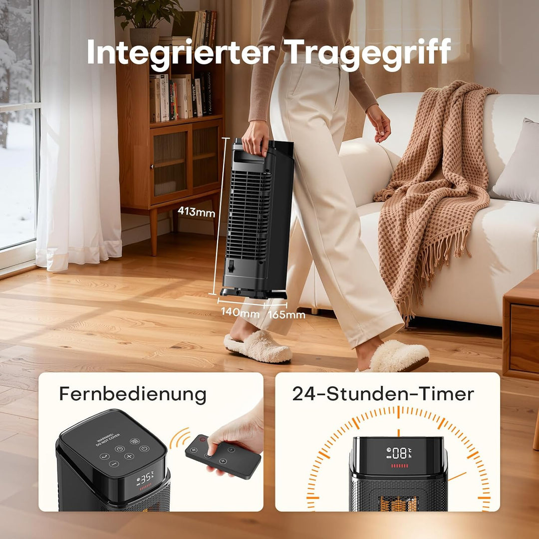 QEXREED Heizlüfter, 2000W PTC Heizlüfter Energiesparend mit 4 Modi, ECO-Energiesparmodus, 90° Oszill