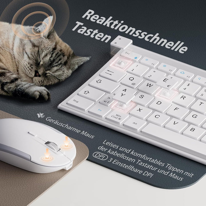 2.4G Maus Set kabellos, iclever Aluminium Wireless Slim Tastatur QWERTZ Layout (Deutsch), für Comput