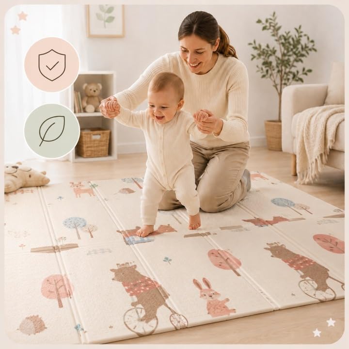 XL Krabbelmatte 180x200 cm Faltbar Beidseitig – Baby Spielmatte aus XPE Schaumstoff Wasserdicht Ruts