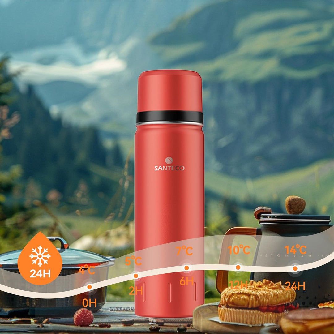 SANTECO Thermoskanne Thermosflasche Edelstahl 1l, 500ml, Auslaufsicher Isolierflasche mit Trinkbeche