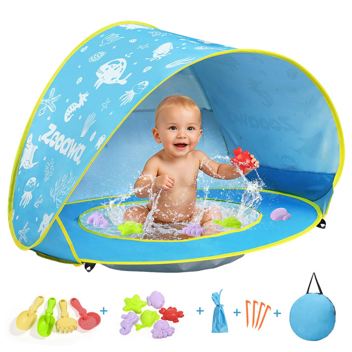 Strandmuschel Pop Up Baby Strandzelt Strandmuscheln,Tragbar Baby Strand Zelt mit Mini Pool UV-Schutz