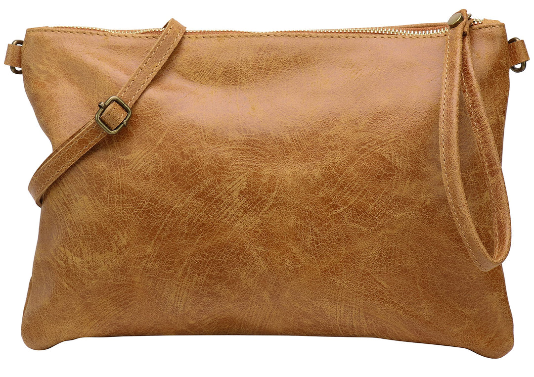 SH Leder Echtleder Umhängetasche Clutch im vintage look mittelgross Tasche Abendtasche 33x22cm Clara