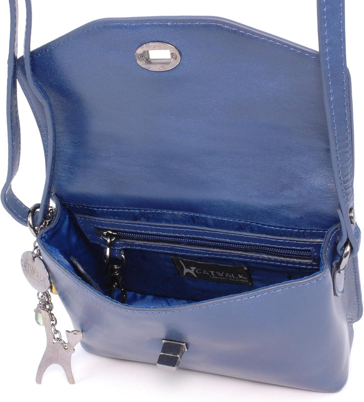 Catwalk Collection Handbags - Leder - Klien Umhängetasche/Schultertasche - FLORENCE Blau Cs, Blau Cs