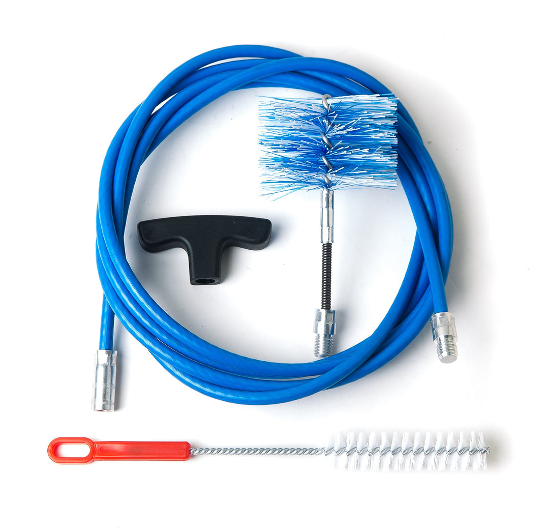 BARETTO Flex Reinigungsset für Pelletöfen | Ø 80 mm | 3 m BLAU | 1 Nylonbürste mit verstärktem Gelen