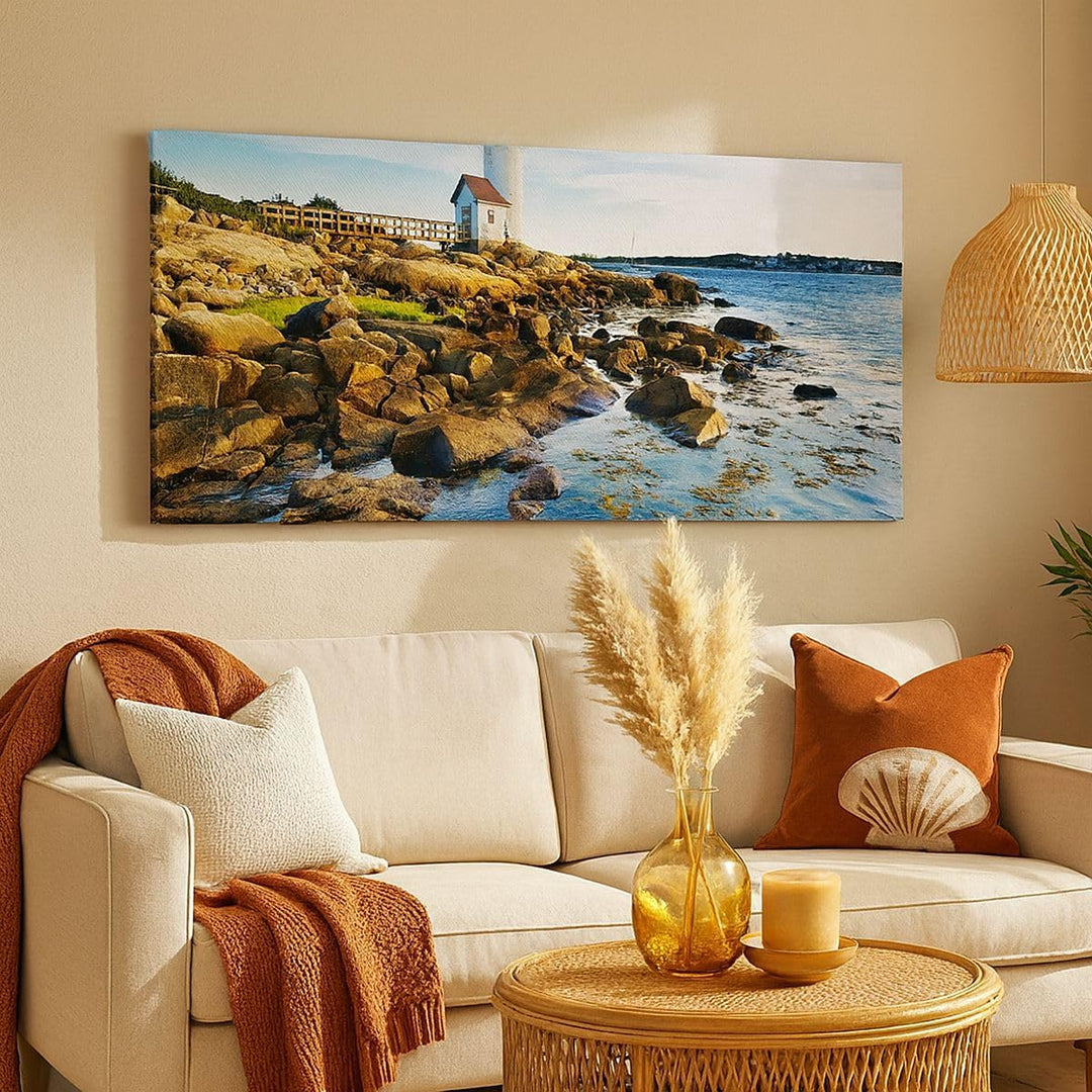 Wandbilder Dekoration Wohnzimmer Leuchtturm Ufer Wolke Landschaft Panorama Bilder auf Leinwand 120x5