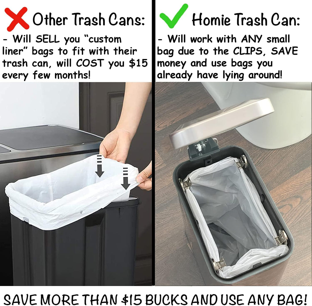 Homie Soft Close, rechteckiger Abfalleimer 5L mit Anti-Bag Slip Liner und Deckel, Verwendung als Min