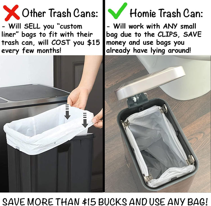 Homie Soft Close, rechteckiger Abfalleimer 5L mit Anti-Bag Slip Liner und Deckel, Verwendung als Min