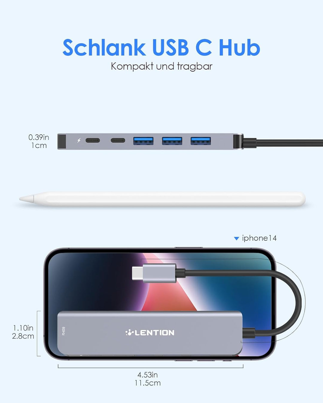 LENTION USB C Hub mit 4K60Hz HDMI, 100W PD, USB-C Datei, USB 3.0, Multiport Adapter kompatibel 2025-