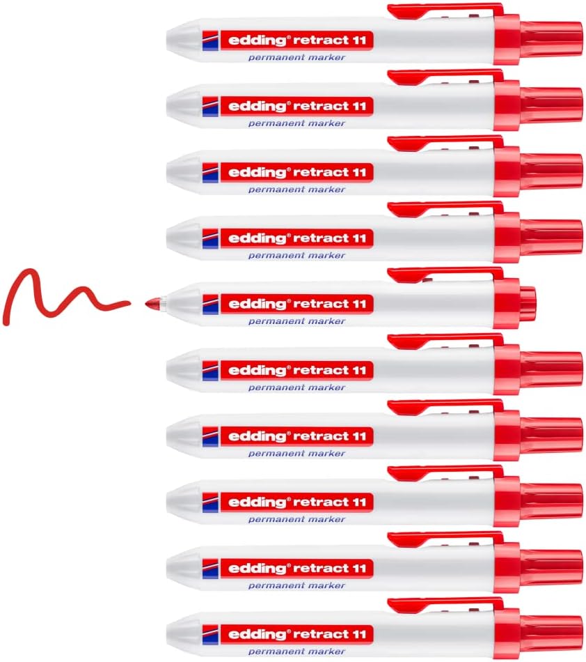 edding retract 11 Permanentmarker - rot - 10 Stifte - Rundspitze 1,5-3 mm - wasserfest, schnell-troc